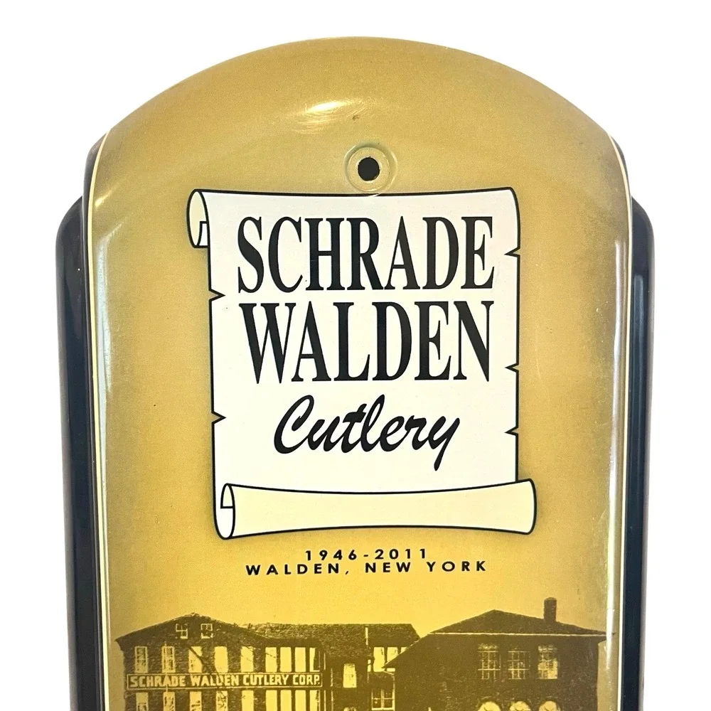 Vintage Schrade Walden Cutlery Metal Thermometer Advertising Wall Sign 17.5x4.5
